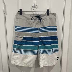 Billabong Swim Shorts, Men's Size 32, White Blue Gray, Swim Trunks